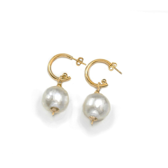 Converter earrings 16 mm Pearl Dangle 2 in 1 Earrings 14K Gold Filled 1.60" Drop - Picture 9 of 10